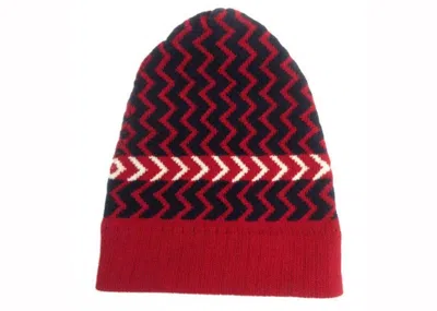 Pre-owned Gucci Men's  Wool Zigzag Beanie In Red/white/blue