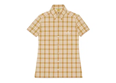 Pre-owned Gucci Men's  X Adidas Check Cotton Shirt In Beige/white