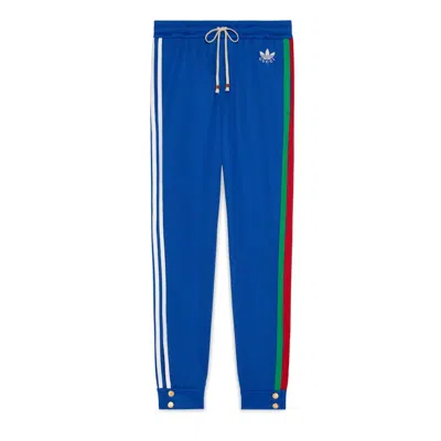 Pre-owned Gucci Men's  X Adidas Cotton Jersey Jogging Pant In Cobalt Blue