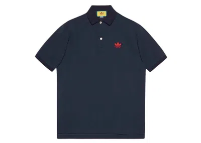 Pre-owned Gucci Men's  X Adidas Cotton Piquet Polo Shirt In Dark Blue