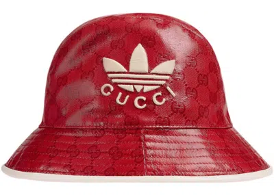 Pre-owned Gucci Men's  X Adidas Gg Canvas Bucket Hat In Red