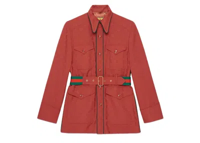 Pre-owned Gucci Men's  X Adidas Gg Trefoil Jacquard Jacket In Brick Red