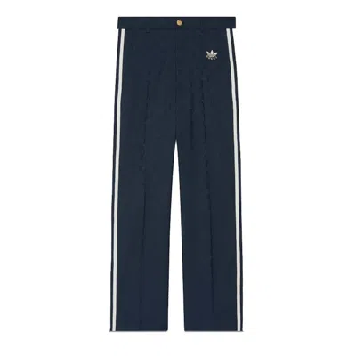 Pre-owned Gucci Men's  X Adidas Gg Trefoil Jacquard Logo Pant In Dark Blue