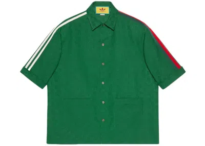 Pre-owned Gucci Men's  X Adidas Gg Trefoil Jacquard Shirt In Green