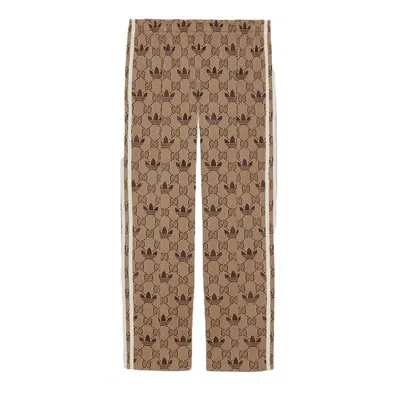 Pre-owned Gucci Men's  X Adidas Gg Trefoil Jacquard Sweatpants In Beige/ebony