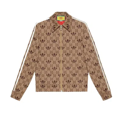 Pre-owned Gucci Men's  X Adidas Gg Trefoil Zip Jacket In Beige/ebony