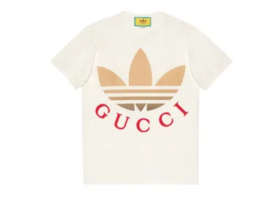 Pre-owned Gucci Men's  X Adidas Logo T-shirt In White/beige In Multi