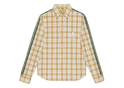 Pre-owned Gucci Men's  X Adidas Long Sleeves Plain Cotton Logo Shirt In White/yellow/green