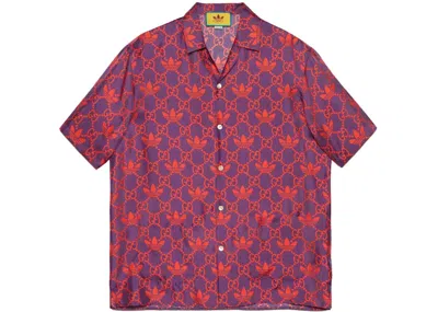 Pre-owned Gucci Men's  X Adidas Macro Gg Bowling Shirt In Purple/red In Multi