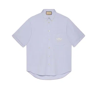 Pre-owned Gucci Men's  X Adidas Oxford Cotton Shirt (fw22) In Light Blue
