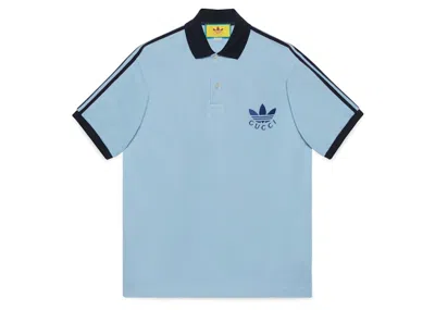 Pre-owned Gucci Men's  X Adidas Piquet Polo Shirt In Blue