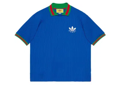 Pre-owned Gucci Men's  X Adidas Polyester Polo Shirt In Cobalt Blue
