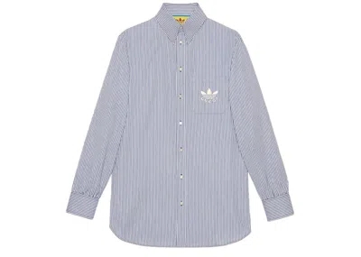 Pre-owned Gucci Men's  X Adidas Striped Cotton Shirt In Blue/white