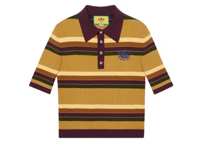 Pre-owned Gucci Men's  X Adidas Striped Polo Shirt In Yellow/brown