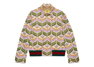 Pre-owned Gucci Men's  X Adidas Trefoil Print Jacket In Green/ivory