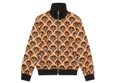 Pre-owned Gucci Men's  X Adidas Trefoil Print Jacket In Orange/black In Multi