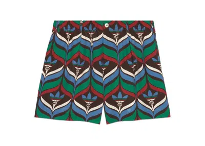 Pre-owned Gucci Men's  X Adidas Trefoil Print Shorts In Brown/green In Multi