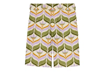 Pre-owned Gucci Men's  X Adidas Trefoil Print Shorts In Green/ivory In Multi