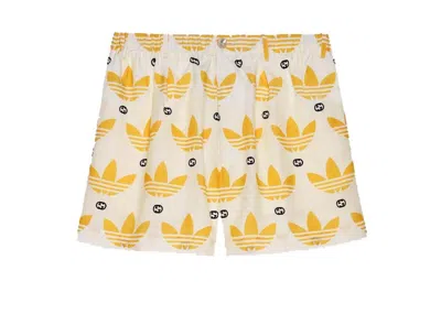 Pre-owned Gucci Men's  X Adidas Trefoil Print Shorts In Ivory/black In Multi