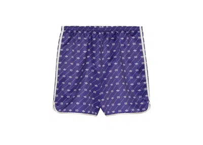 Pre-owned Gucci Men's  X Adidas Trefoil Print Shorts In Ivory/blue In Multi