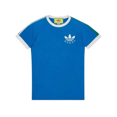 Pre-owned Gucci Men's  X Adidas Trefoil Print T-shirt In Blue