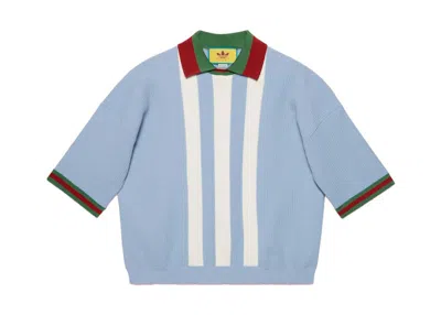 Pre-owned Gucci Men's  X Adidas Viscose Polo Shirt In Light Blue