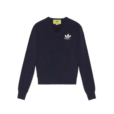 Pre-owned Gucci Men's  X Adidas Wool Sweater In Navy Blue