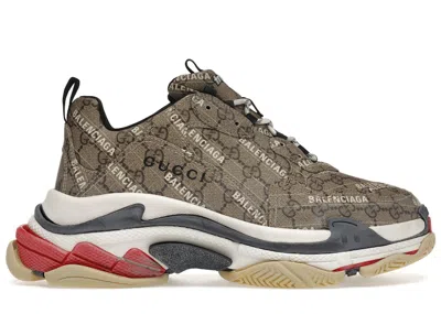 Pre-owned Gucci Men's  X Balenciaga The Hacker Project Triple S Sneakers In Beige/ebony