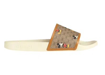 Pre-owned Gucci Men's  X Disney Gg Mickey Slides Beige Sneakers In White/brown In Multi