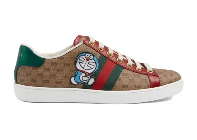 Pre-owned Gucci Men's  X Doraemon Ace Monogram Sneakers In Beige/ebony/green