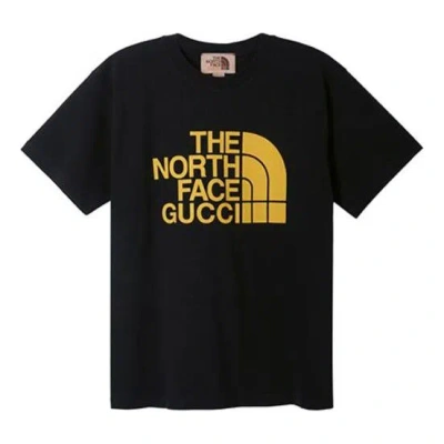 Gucci Men's  X The North Face Crossover Alphabet Logo Printing Loose Round Neck Short Sleeve Black T-