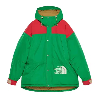 Pre-owned Gucci Men's  X The North Face Down Jacket In Green/red In Multi
