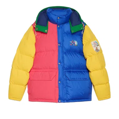 Pre-owned Gucci Men's  X The North Face Down Jacketgreen Colorblock In Yellow/red/blue