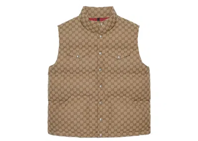Pre-owned Gucci Men's  X The North Face Down Vest In Beige/ebony