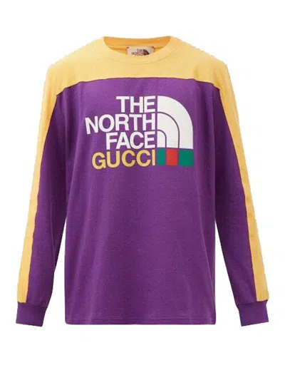 Pre-owned Gucci Men's  X The North Face Long Sleeve T Shirt In Purple/yellow