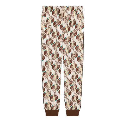 Pre-owned Gucci Men's  X The North Face Web Print Technical Jersey Jogging Pant In Ivory/brown In Multi