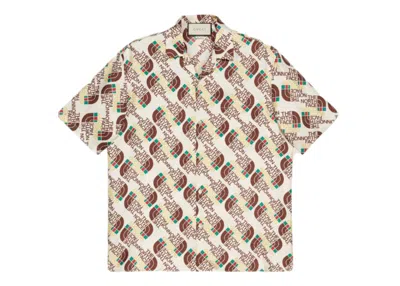 Pre-owned Gucci Men's  X The North Face Web Silk Shirt In Brown/beige