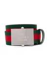 Gucci Belt With Web Ribbon And Rectangular Buckle In Multi