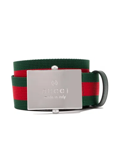 Gucci Men's -inspired Canvas Belt With Rectangular Plaque Buckle, 3.5cm Width In Green