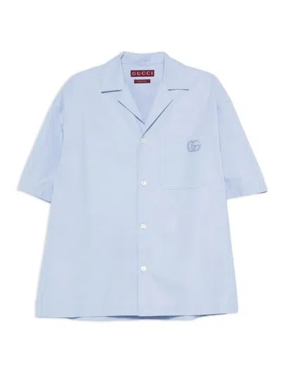 Gucci Men Heavy Cotton Popeline Shirt In Blue