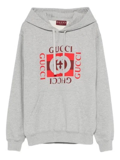 Gucci Men Hooded Cotton Jersey Sweatshirt In Gray
