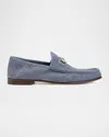 Gucci Men's Horsebit 1953 Embossed Suede Bit Loafers In Light Grey