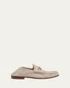 Gucci Men's Horsebit 1953 Embossed Suede Bit Loafers In Sand