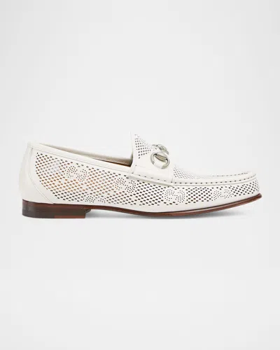 Gucci Men's Horsebit 1953 Gg Perforated Leather Bit Loafers In Off White