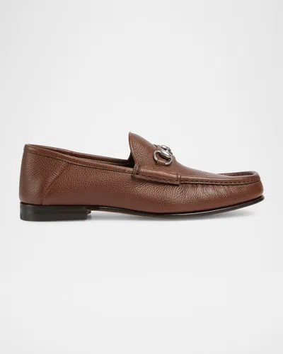 Gucci Men's Horsebit 1953 Grained Leather Bit Loafers In Brownie