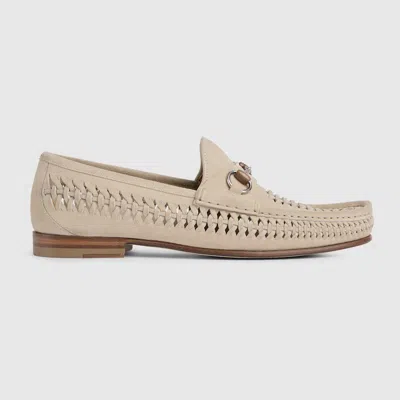 Gucci Horsebit 1953 Woven Suede Loafers In Neutral