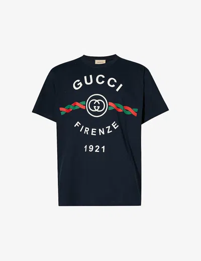 Gucci Mens Ink Mc Brand-print Relaxed-fit Cotton-jersey T-shirt In Black