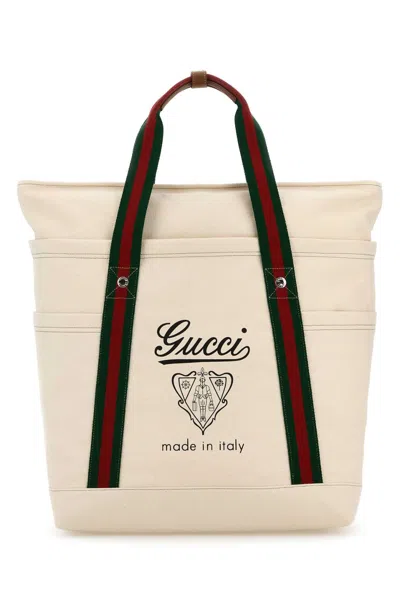 GUCCI GUCCI MEN IVORY CANVAS SHOPPING BAG