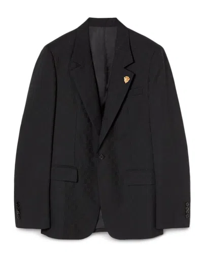 Gucci Black Single-breasted Gg Wool Jacket Men