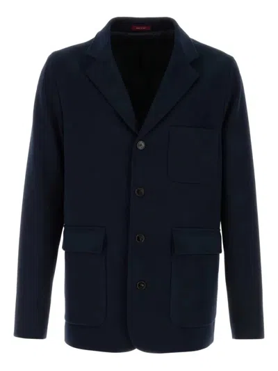 Gucci Men Cotton Jersey Monobreasted Jacket In Blue